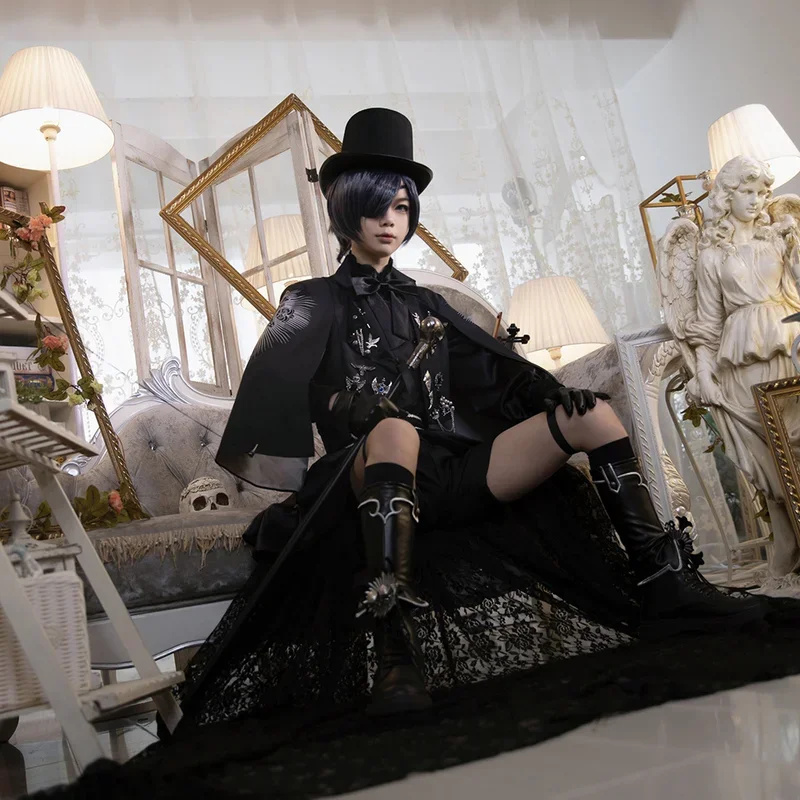 Anime Black Butler Kuroshitsuji Cosplay Ciel Phantomhive Costume 15th Anniversary Black Suits Cosplay