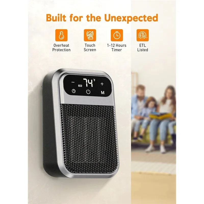 

Plug-in Wall Heater Portable Bathroom Heating Fan Touch Screen Remote Control Digital Display Timer Overheat Protection