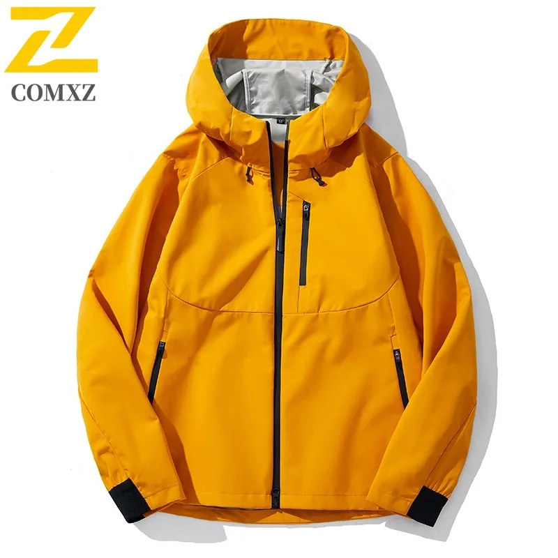 

COMXZ New Jacket Men Hooded Outdoor Camping Windproof Motorcycle Jacket Casual Solid Color Design Riding Autumn Mens Clothing