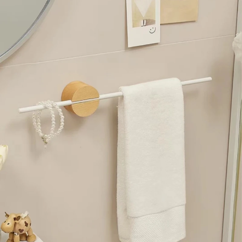 Bathroom Towel Bar Towel Holder 304 Stainless Steel Beech Single Wood Rack  Artistic Towel Hanger Wall Mounted Shelf