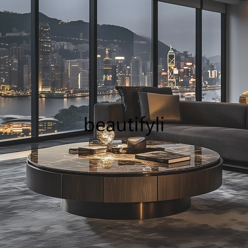G Round coffee table leather elegant modern style living room, high-end design villa home