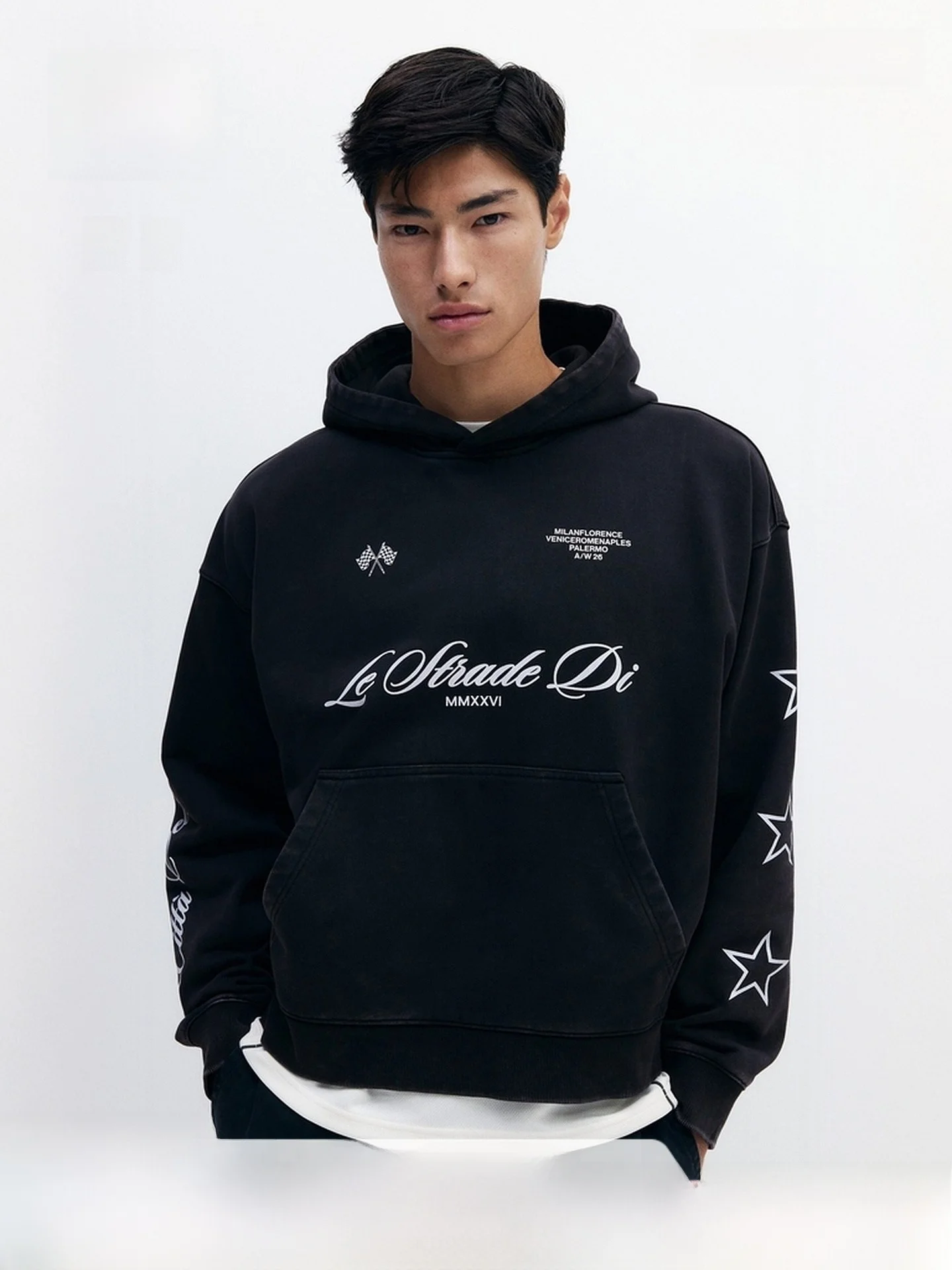 

H&M Men's Hoodie Spring American Embroidered Letter Print Heavyweight Loose Fit Sweatirt Casual Sle Cotton 00%