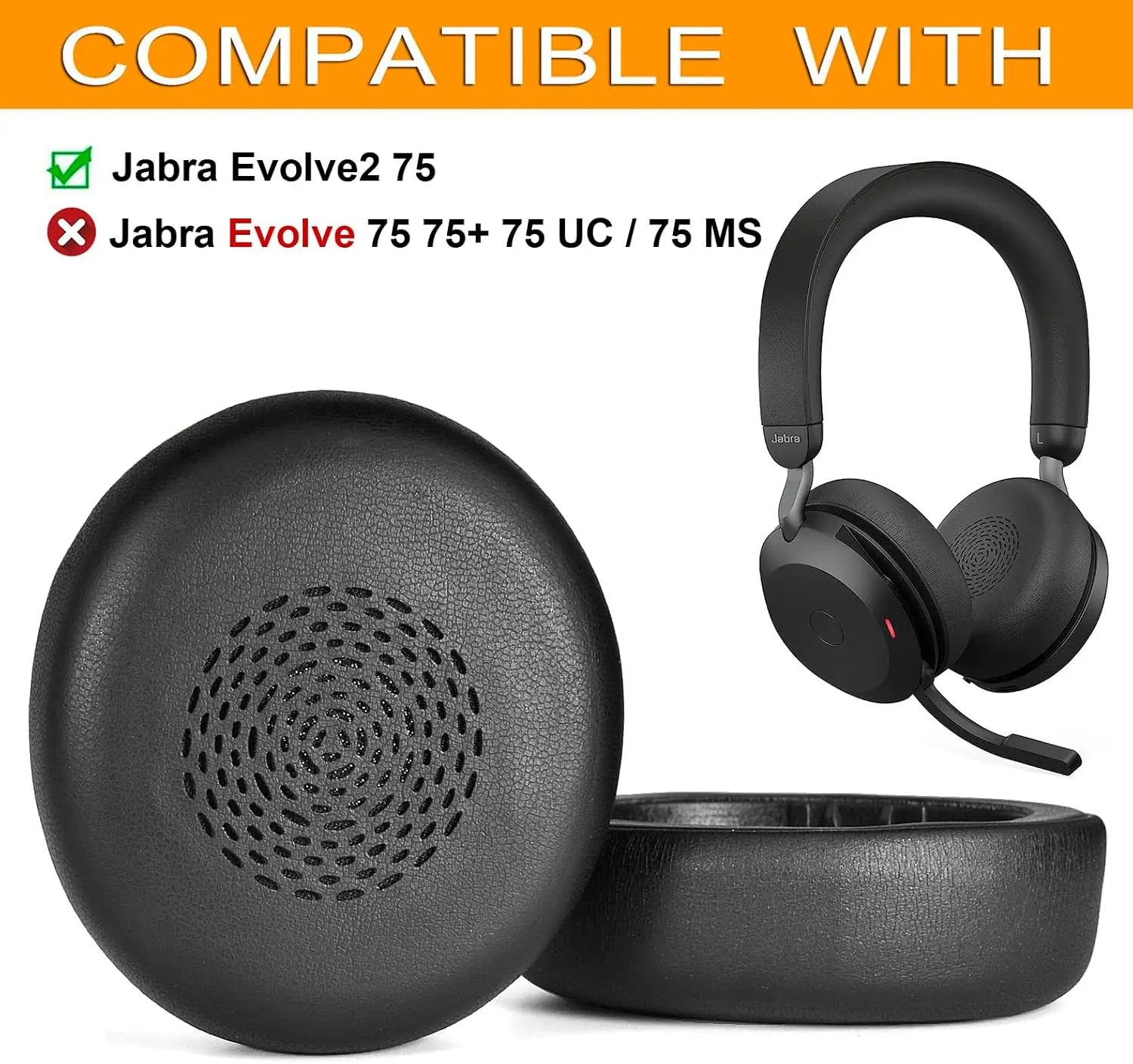 Almohadillas de repuesto Evolve2 75 compatibles con los auriculares inalámbricos Jabra Evolve2 75 para PC (las almohadillas no son compatibles con Jabra Evolve 7)