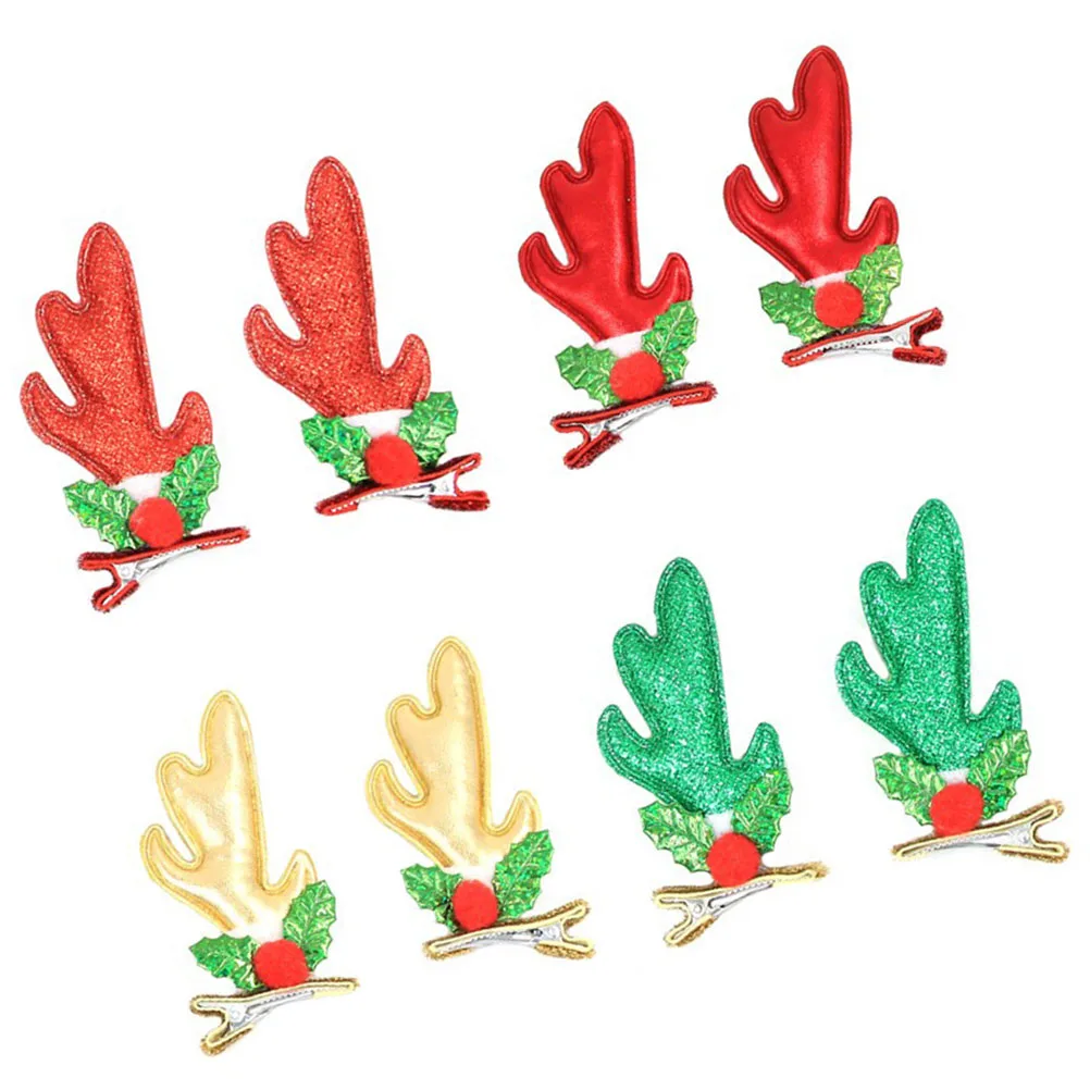 

4pcs Xmas 3D Antler Hair Clips Kids Party Christmas Hair Accessories Pu Red Golden Powder Party Headdress Headwear