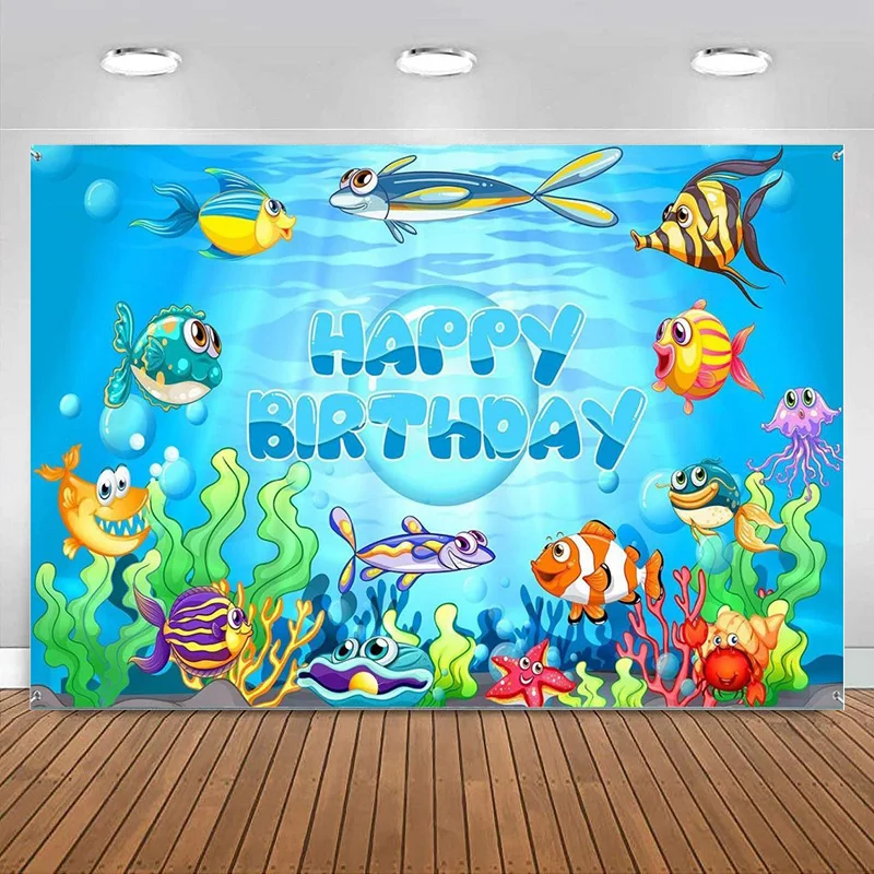 Under The Sea Backdrop Animal Birthday Photography Decorations Ocean Theme Birthday Background Banner for Boy Girl Underwater