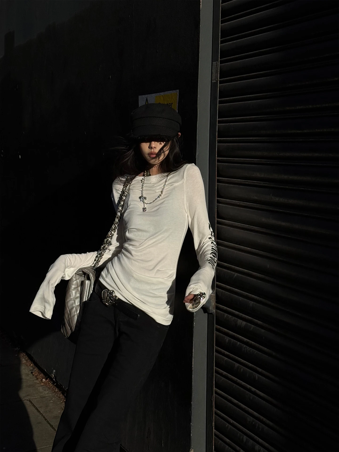 Warden  Long Sleeve round Neck Wool Print T-Shirt Women's Slim Fit Base Layer Shirt Korean Style Autumn Winter Top