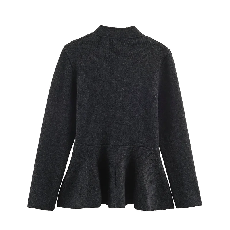 Guobioziy 2026 Autumn Old Money Style Women V Neck Full Zip Peplum Hem Jacket Long Sleeve Fitted Office Daily Weekend Look