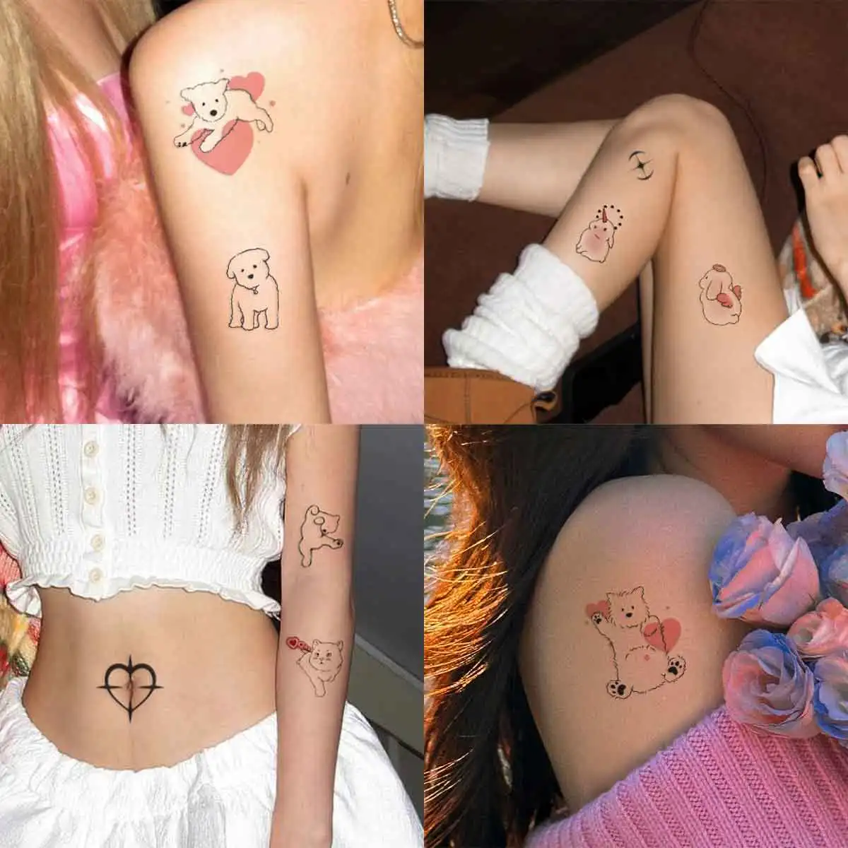 2pcs Colored Cartoon Animals Waterproof Temporary Tattoo Sticker for Girls Cute Pet Bunny Dogs Tattoo Stickers Body Art Tatoo