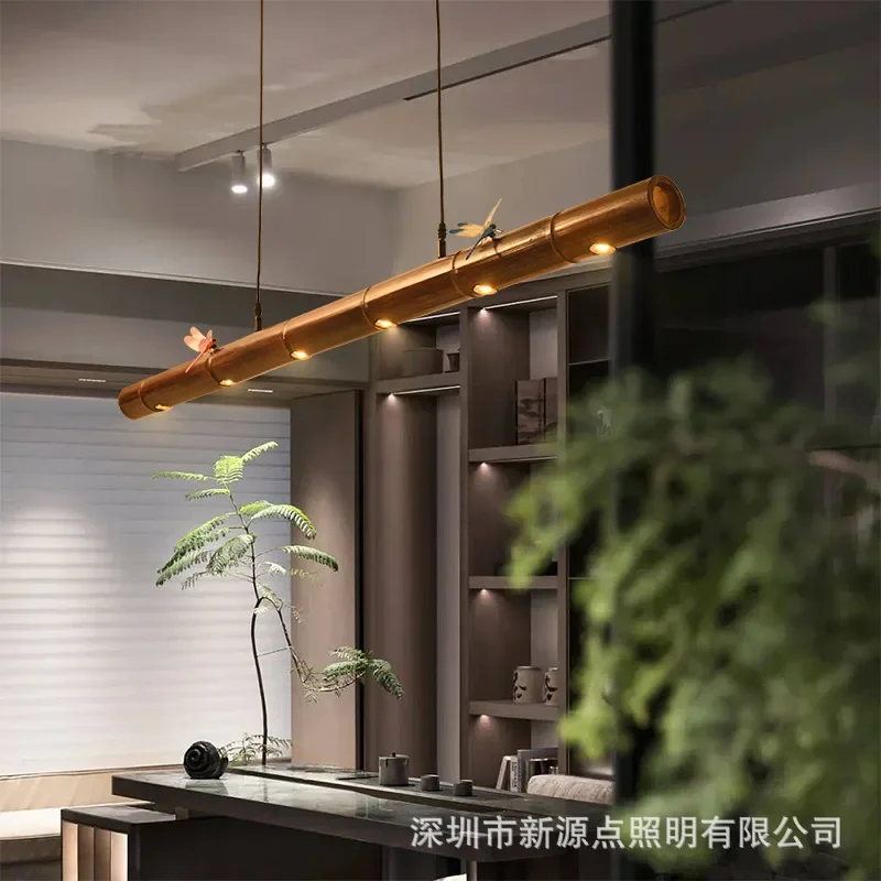 Bamboo restaurant pendant light Creative One Word Bar Desk Lamp Commercial tea room chandelier in homestay