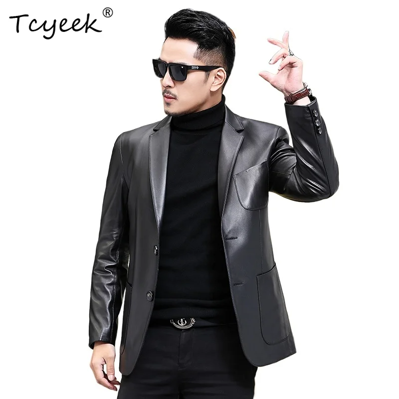 

Tcyeek Real Sheepskin Spring Autumn Trendy Suit Collar Black Short Men's Genuine Leather Jacket Chaqueta Cuero Hombre 가죽 자켓