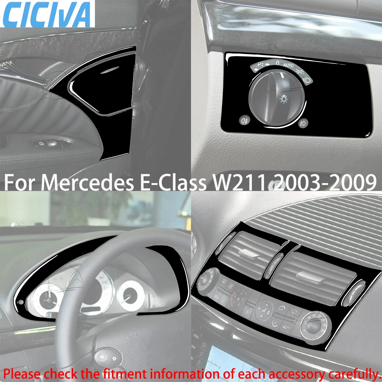 

For Mercedes W211 E Class Accessories Interior 2003-2009 Co-pilot Storage Speedometer Headlight Dashboard Stickers Piano Black