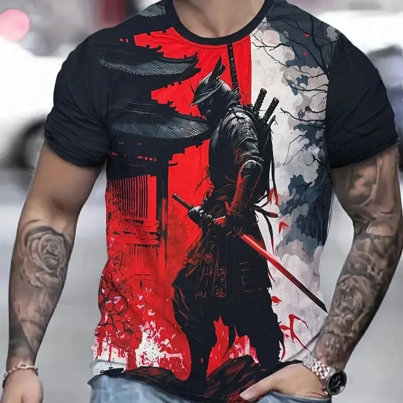 

3d Samurai Print Short Sleeve For Men T-Shirt Summer Casual Top Handsome Fashion Men Clothing Loose Oversized Short Sleeve Tees