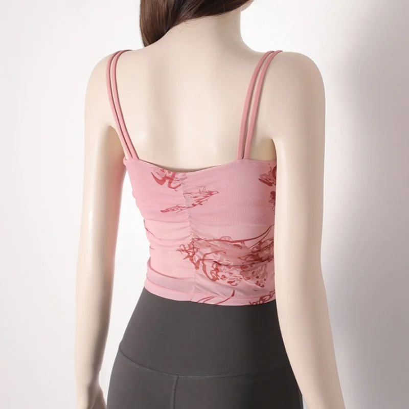 

Women's Yoga Bra Beauty Back Halter Fixed One-Piece Chest Pad Breathable Sports Underwear Printed Pleated Crop Top