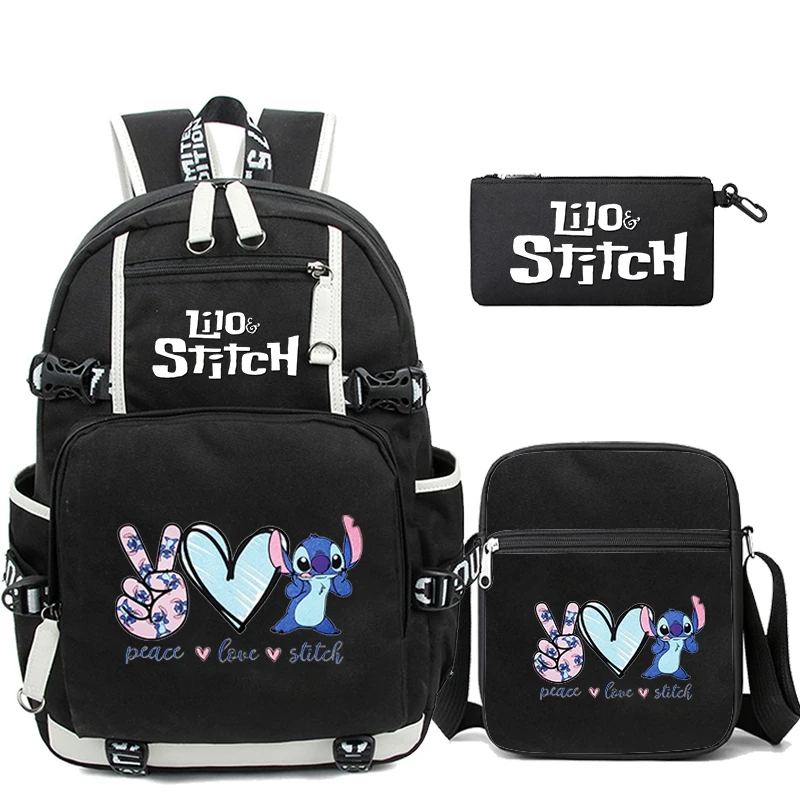 

3Pcs/set Disney Lilo Stitch Backpack Teen Boy Back To School Backpack Men Canvas Rucksack with Lunch Bag Pencil Strap Rucksack