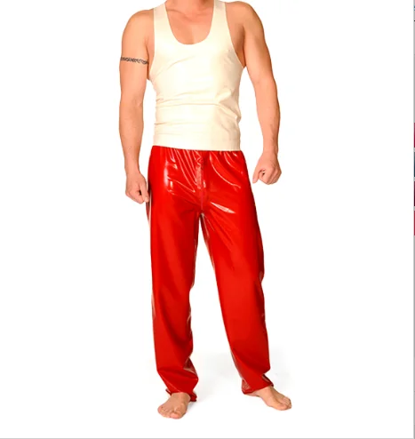 

100% latex Rubber Gummi Sleeveless men’s Onesie, red pants, handsome, role-playing, party, comfortable, xs-xxl 0.4 mm