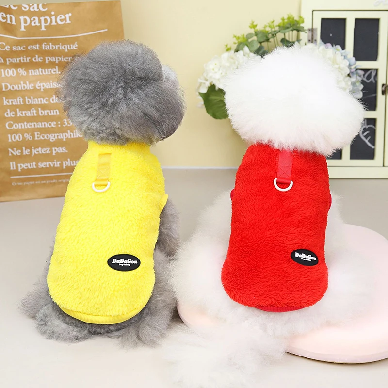 Pet Autumn And Winter Fleece Clothes Dog Cat Warm Coat Solid Color Fleece Sweatshirt For Small Medium Dogs Teddy Bichon Pullover