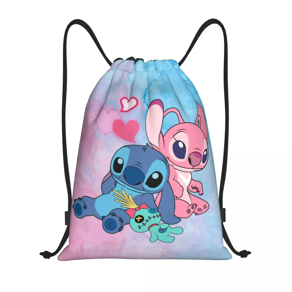 Custom Stitch Angel Drawstring Backpack Sports Gym Bag for Men Women Disney Anime Training Sackpack