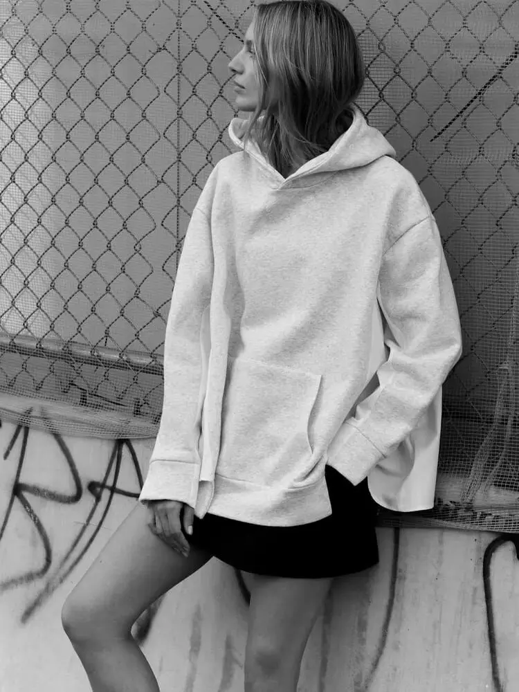 Frühling 2026 Casual Loose Lazy Sle Hoodie Long Sve Damen Top Splicing Sweatirt Bequem Atmungsaktiv Faionable