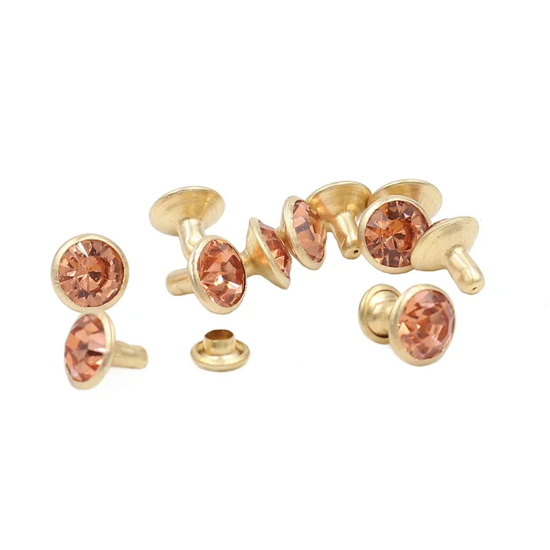 

100Sets 8mm Light Peach Crystal Golden Metal Base Studs Rhinestone Rivets For Bracelet Necklace Leathercraft Rivet