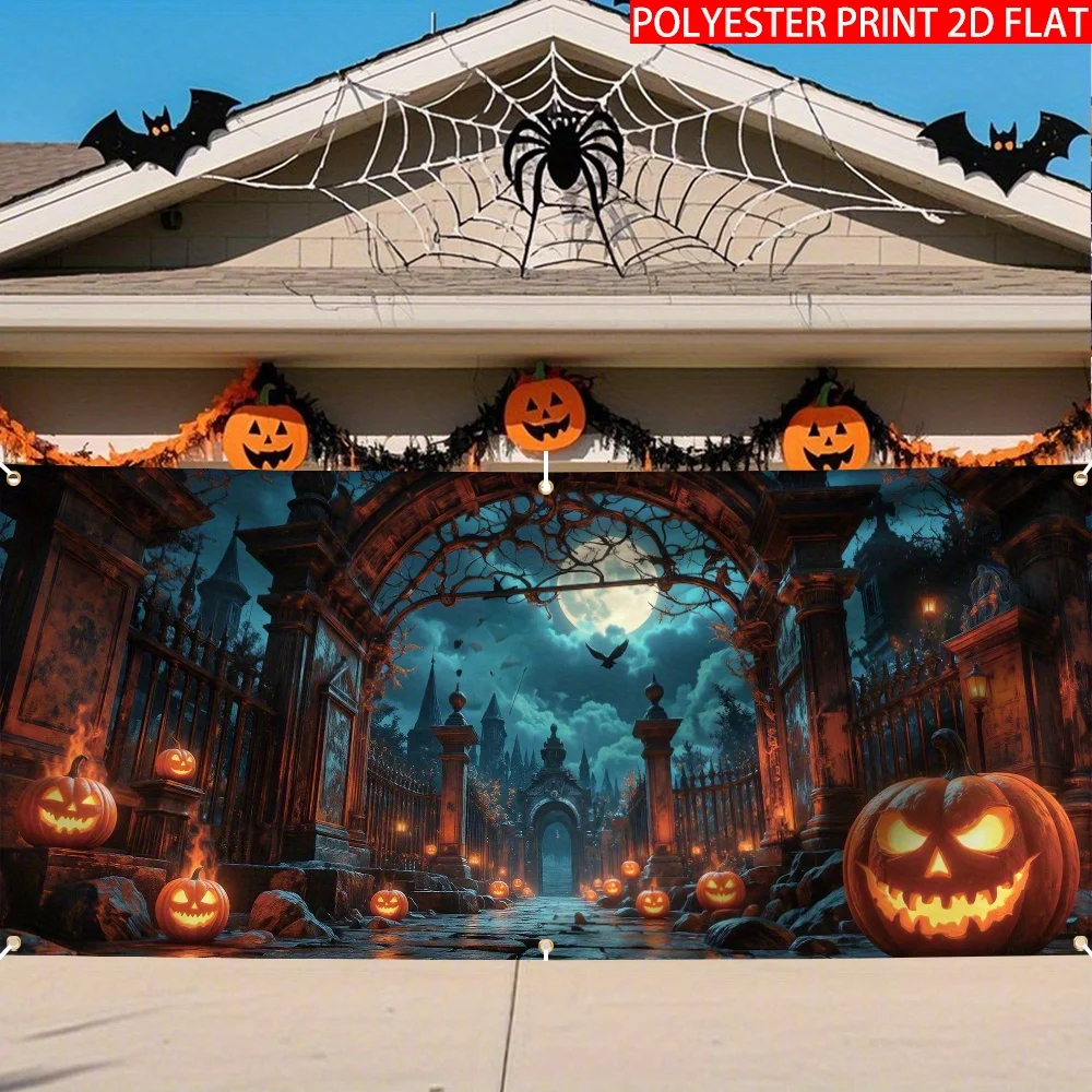 2D-Banner 1-teilig, Halloween Devil Stick Castle und Jack-o'-Laterne, Halloween- und Herbstdekorationen, Halloween-Dekorationen