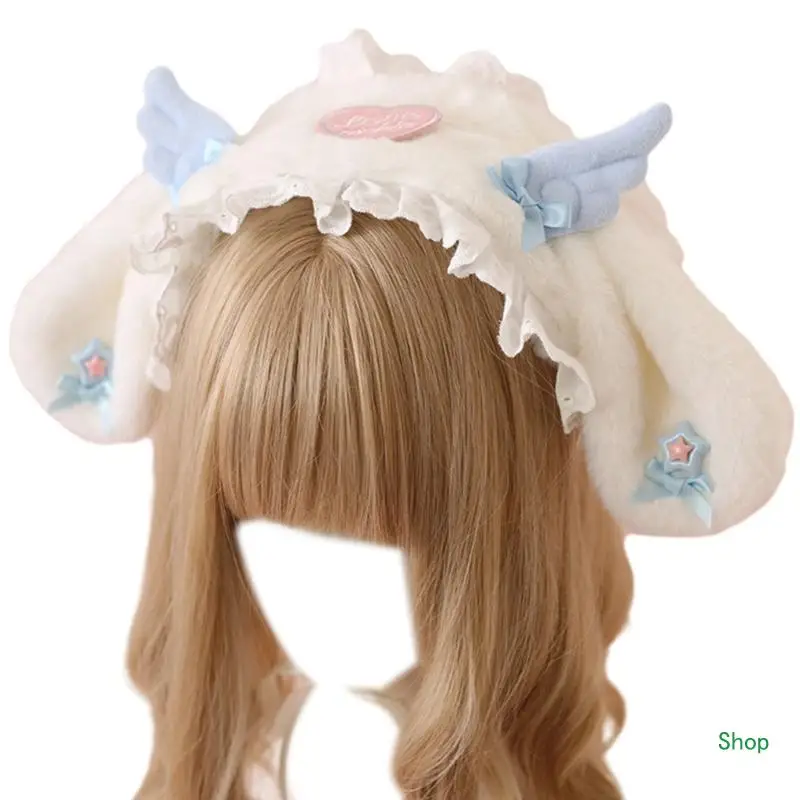 Dropship ผู้หญิงลูกไม้ Headdress โบว์ริบบิ้นภาษาฝรั่งเศสคำแถบคาดศีรษะแม่บ้าน COSPLAY Props