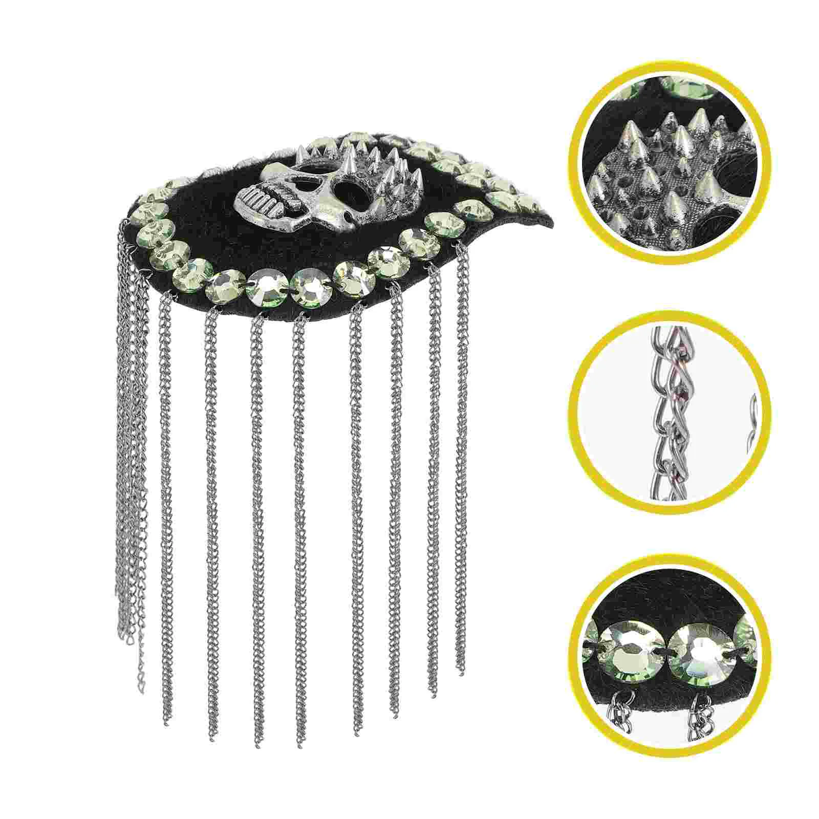 

2 Pcs Black Shoulder Epaulettes Tassel Chain Skull Decorative Brooch Kit for Halloween Costumes Punk Style Accessories