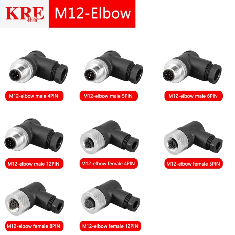 

KRE 5/10/20Pcs M12 3 4 5 8 12 Pin Waterproof Male&Female Plug Screw Threaded Coupling A Type Sensor Elbow Connectors