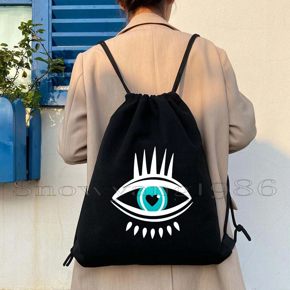 สีสัน Evil Eyes Amulet Blue Nazar ภาษากรีก Evil Eye Bird Feather น่ารักผ้าใบกระเป๋าเป้สะพายหลังกีฬายิม Sackpack String กระเป๋า