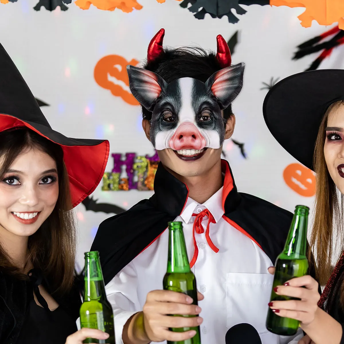 Maska świni, półmaska, zwierzęcy wzór, festiwal, impreza, Halloween, maskarada, bal przebierańców, akcesorium do cosplayu dla kobiet i mężczyzn, czarna