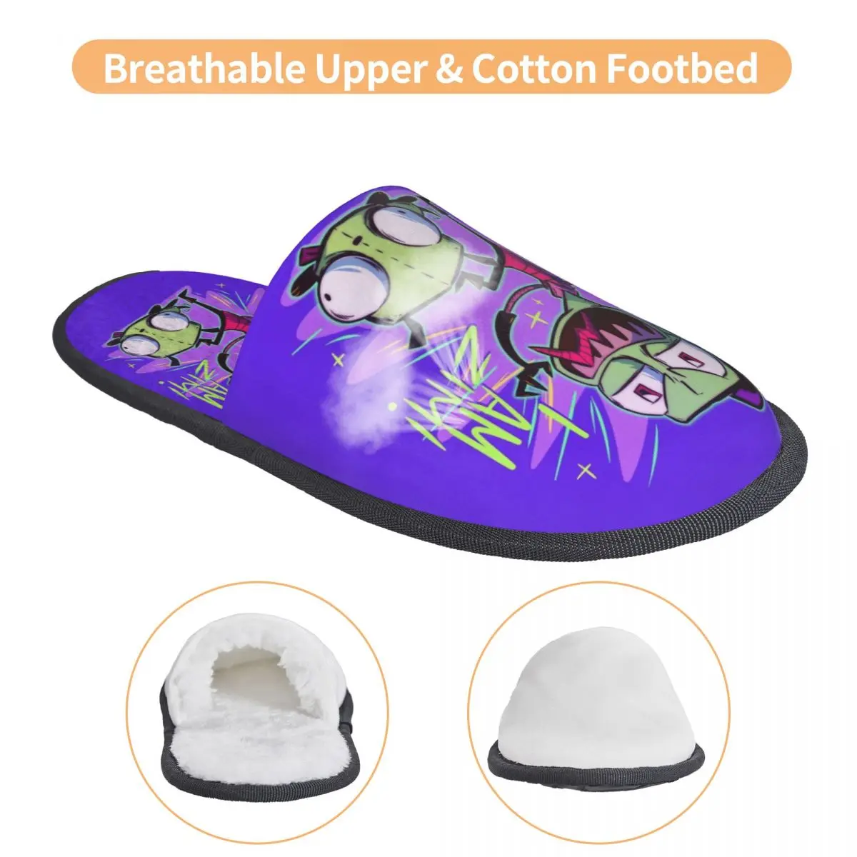 Benutzerdefinierte Druck Frauen süße Cartoon I-Invader Z-Zim Hausschuhe gemütliche warme Memory Foam flauschige Slipper Indoor Outdoor Schuhe