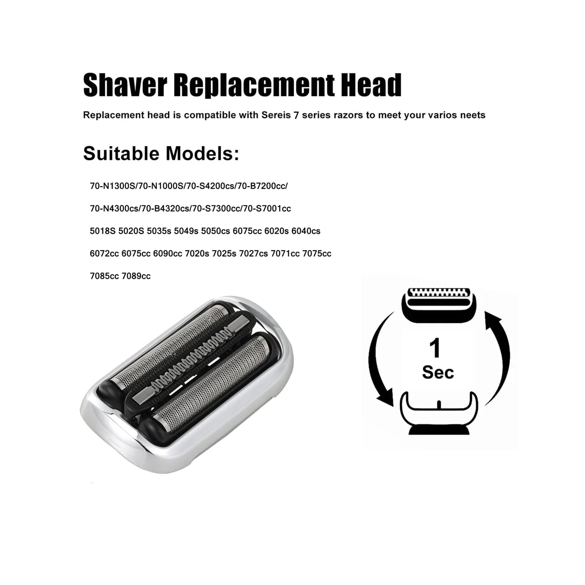 73S Replacement Shaver Head for Braun Electric Razor Series 7 S7 7020S, 7025S, 7085Cc, 7027Cs, 7071Cc and 7075Cc image 2