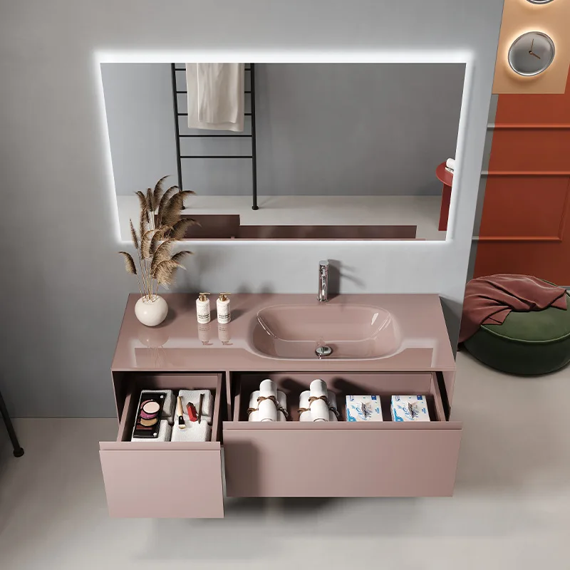 BOWEIYA Modern Bathroom Vanities Tempered Glass Integrated Basin Toilet Washbasin Sink Washbasin Integrated Cabinet
