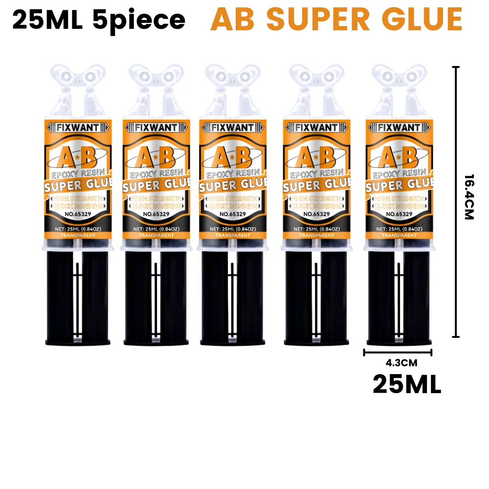 Epoxidharz-AB-Kleber, transparent, hochfest, wasserfest, vielseitig einsetzbar, hitzebeständig, Metall, Keramik, Glas, Klebstoff, 6/25 ml