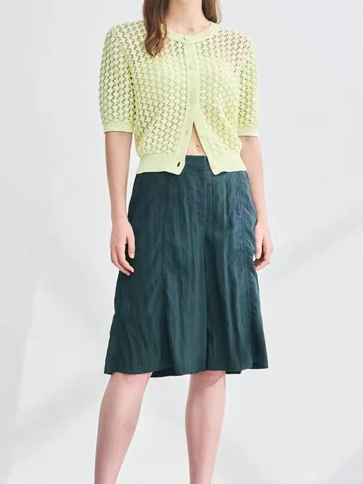 

Ele round Ne ort Sve Knitted Open Cardigan Loose Fit Summer New Sle Commute Sle Hollow out Flower Pattern