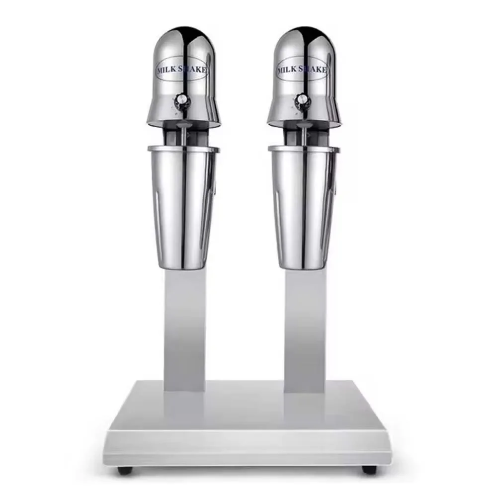 Double Head Milkshake Machine Stainless Steel Drink Mixer with 4 Cups Variable Speed Spindle Mixer for Bubble Tea Cafe Bar