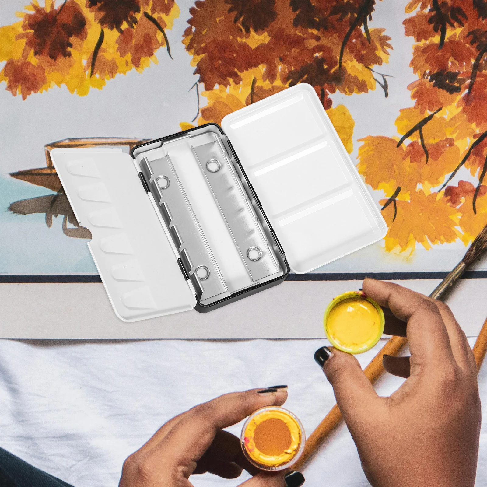 

Empty Watercolor Tin Palette Black Iron Finish Portable Paint Case Half Pans Storage Travel Watercolor Pan Box
