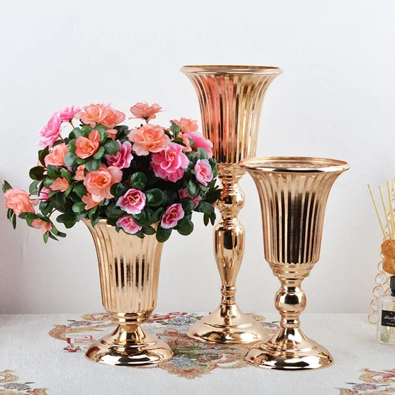 PEANDIM Luxury Golden Flower Vase Home Vase Desktop Crafts Flower Arrangement Decoration Wedding Party Christmas Flower Rack