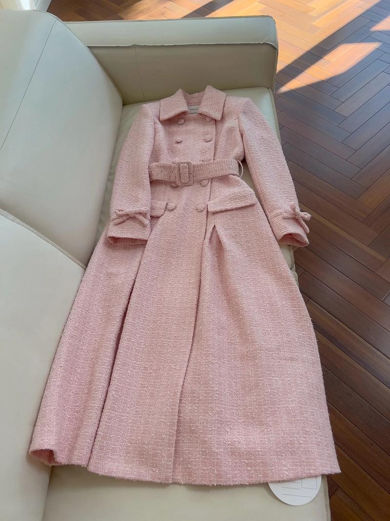 

Ele Pink Soft Missy Chic Длинное теплое шерстяное пальто Верхняя одежда Faion Юбка трапециевидной формы на молнии с высокой талией для свиданий и ...
