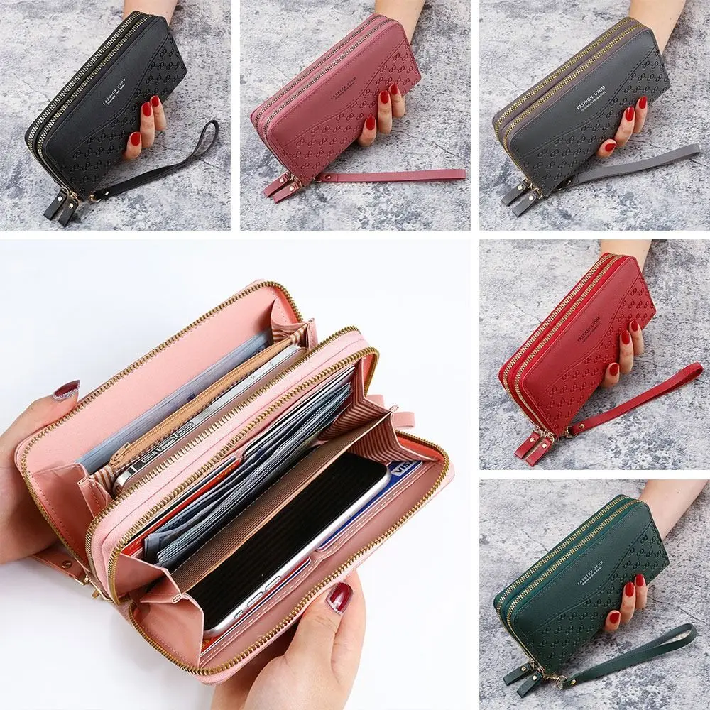 Fashion PU Leather Multi-Layer Clutch Zipper Pocket Long Purse Card Holder Women Wallet