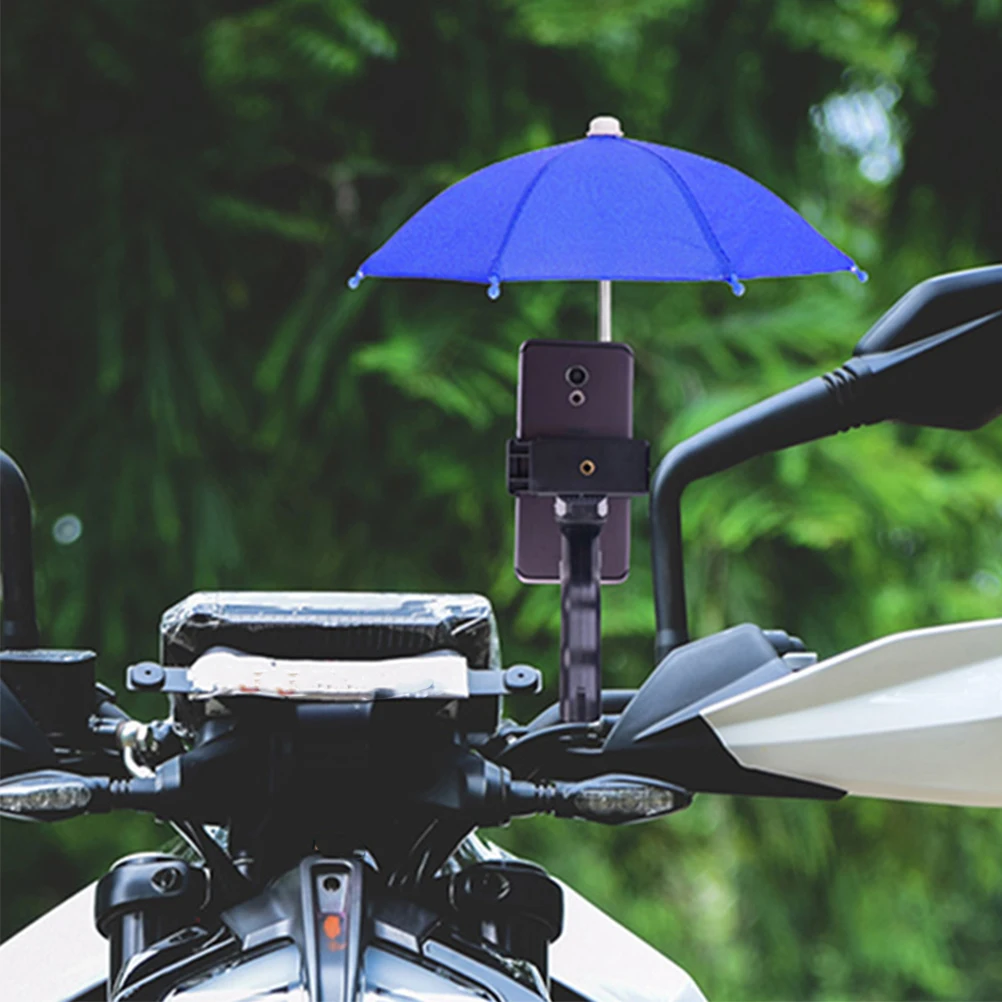 

4pcs Mini Motorcycle Phone Umbrella Rainproof Small Uv Protection Portable Sun Shade Artistic Polyester Dual Color Options