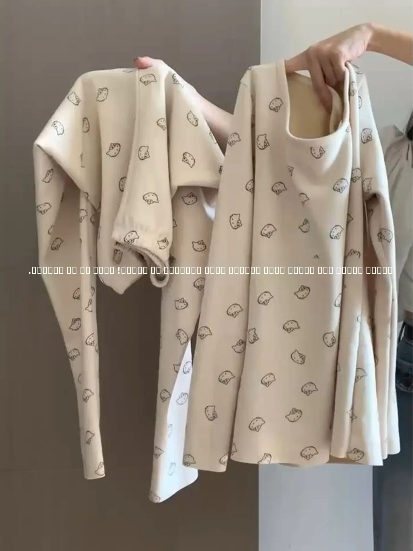 

Теплый комплект домашней одежды с мультяшным принтом KT для женщин: осенне-зимний комплект из утепленных брюк и топа для дома, облегающий, термобелье