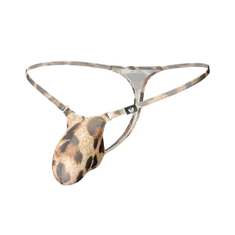 

Leopard G-string Men Sexy Underwear Bulge Pouch T-back Thongs Ice Silk Underpants Mini Panties Low Rise Knickers Bikini Briefs