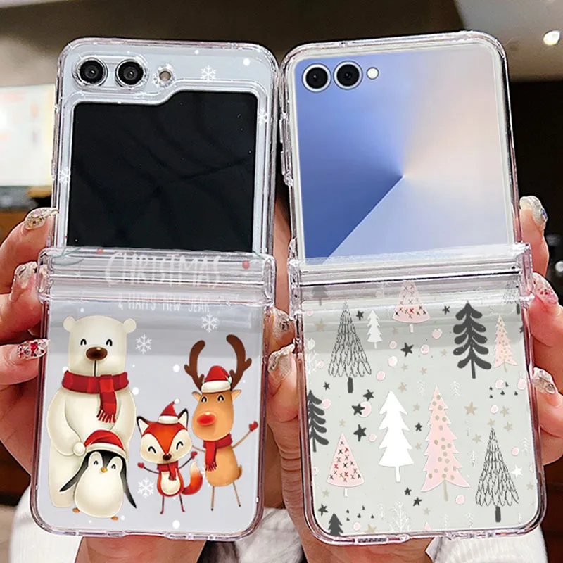 Weihnachtsbaum Bär Klare Handyhülle für Samsung Galaxy Z Flip 7 FE 6 5 4 3 5G Klappbare harte PC-Abdeckung für Samsung Z Flip7 Flip6