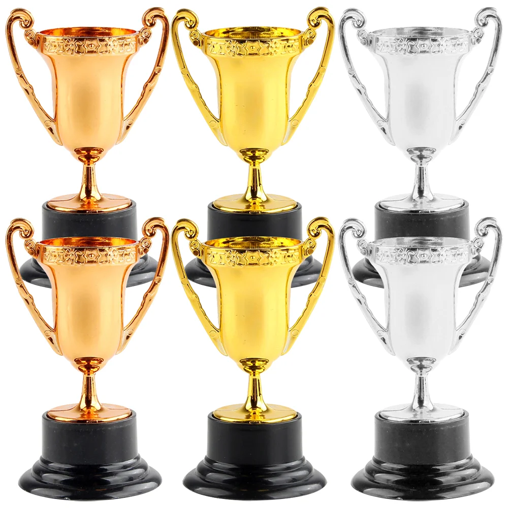 

6 Pcs Plastic Trophy Toys Gold Silver Copper Mini Trophies Cups Prize Award for Party Competition Sports Event Decor