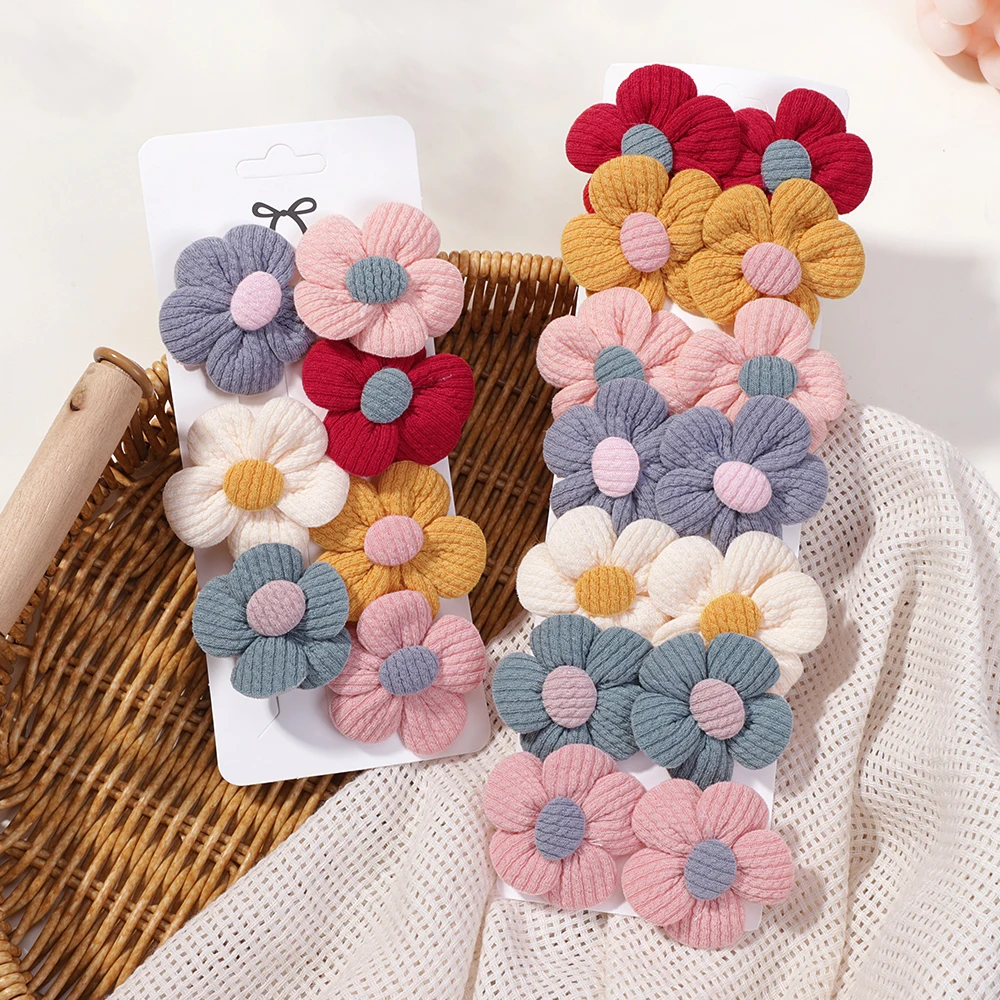 5pcs/set Children\'s Cute Fabric Flower Pair Clip Hair Accessories Set Girl Hairpin Temperament Clip Baby Headdress WholesaleGift