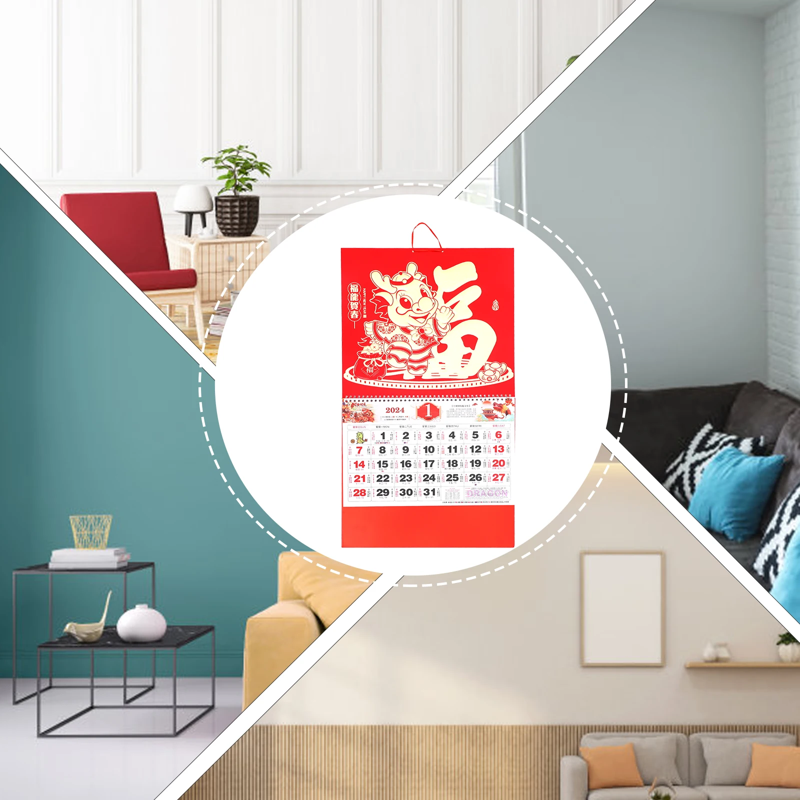 

Лунный настенный календарь на 2024 год Дракона, 6-панельная золотая фольга, счастливый китайский Новый год, подвесной ежемесячный планировщик, декоративная бумага для офиса