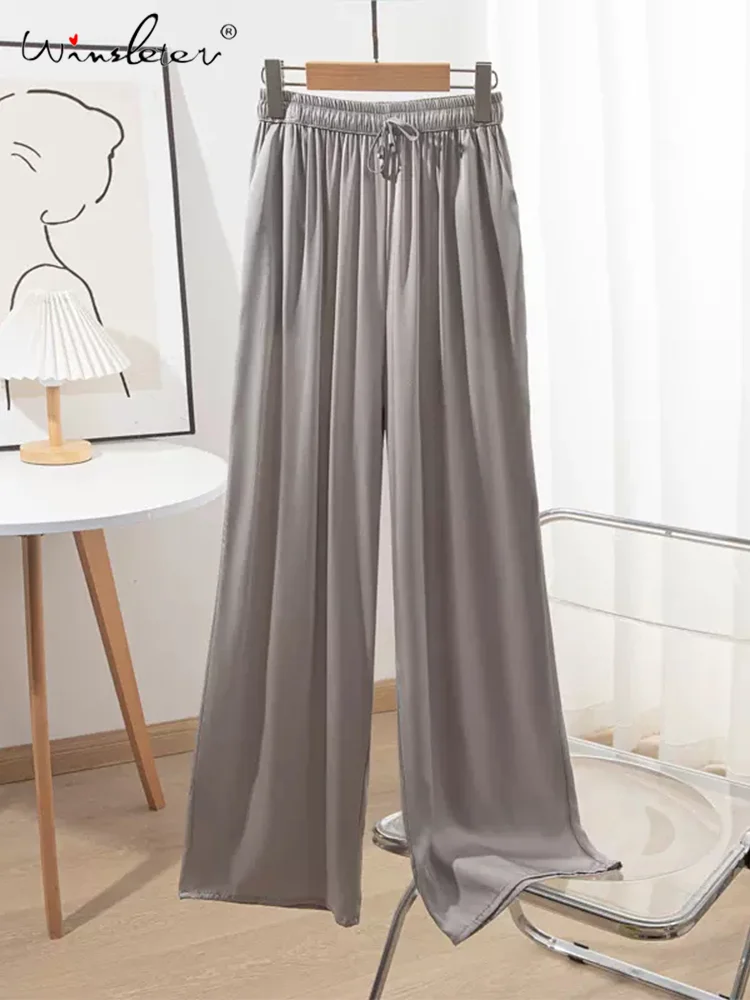 

Winsleter, 93%Natural Silk Wide Leg Pants, Woman Elastic Waisted Lace-up, Casual Elegant Loose Pants, 2024 Summer Fall B469109QM