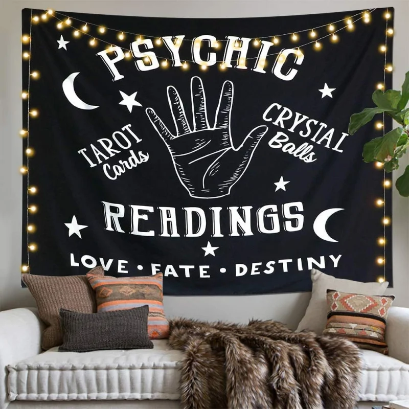 Tapestry Moon and Star Psychic Readings Black Mandala Halloween Decoration Wall Hanging Hand Bohemian Wall Blanket Bedroom