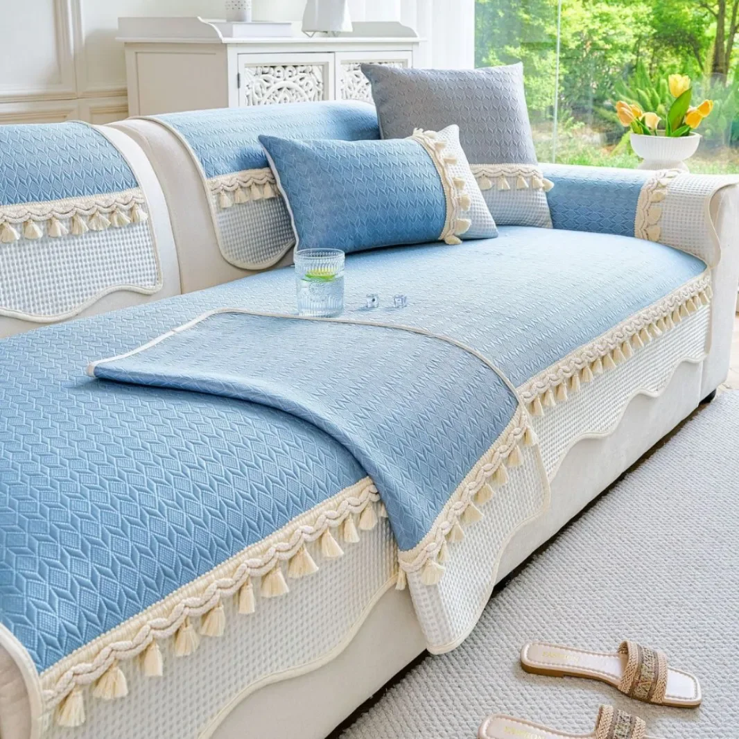 Cool Ice Silk Sofa Cushion Summer Mat Non-slip Cushion 2026 Summer Light Luxury Pure White Sofa Cover Cloth