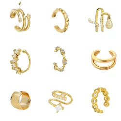 1PC 24K Gold Plated Silver Minimalist Metal Clip on Earrings for Women Simple Ear Cuff Without Piercing 2023 Jewelry Wholesale